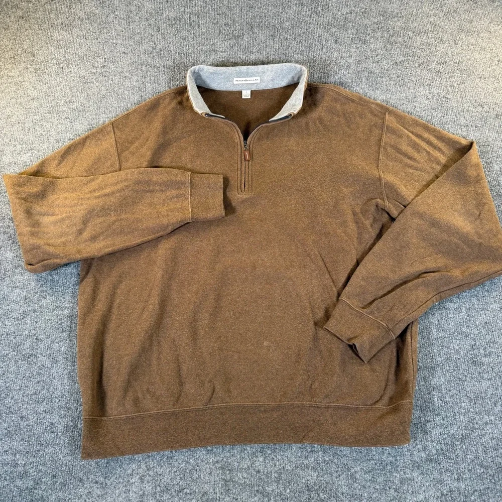 Peter Millar Mens Brown 100% Cotton Quarter Zip Pullover Sweater Large L #3340